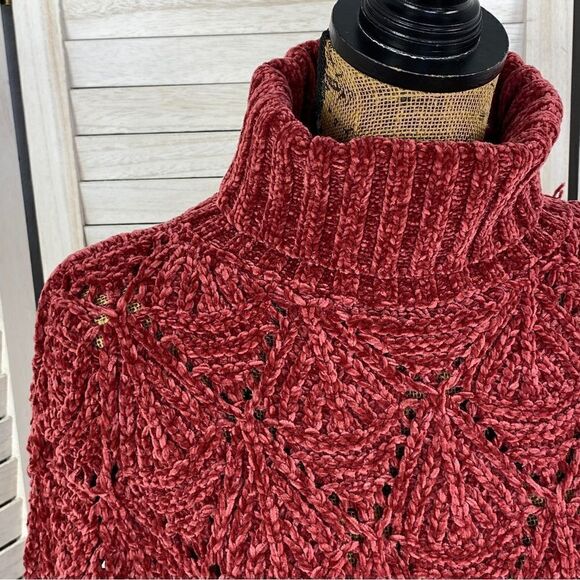 POL Chenille Chunky Knit Turtleneck Crop Pullover Maroon Red Medium - Picture 6 of 13